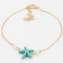 Shangjie OEM Summer Turquoise starfish pearl simple anklet  braclets  opal anklets mini heart anklets